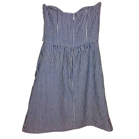 JUDITH MARCH Strapless Dress SeerSucker Stripe Blue Bow Preppy Summer Size Small - Picture 3 of 16